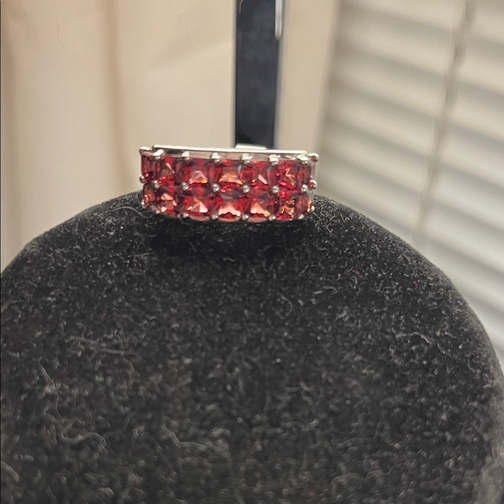 Garnet 925 Sterling Silver Square Ring - image 1